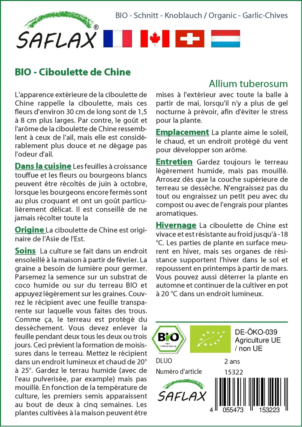 Kit De Culture - Bio - Ciboulette De Chine - 100 Graines - Allium Tuberosum 3 Kit De Culture - Bio - Ciboulette De Chine - 100 Graines - Allium Tuberosum – Image 3
