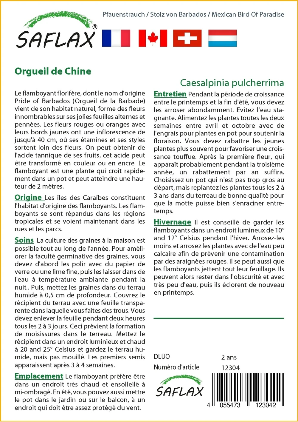 Kit De Culture - Orgueil De Chine - 10 Graines - Caesalpinia Pulcherrima 3 Kit De Culture - Orgueil De Chine - 10 Graines - Caesalpinia Pulcherrima – Image 3